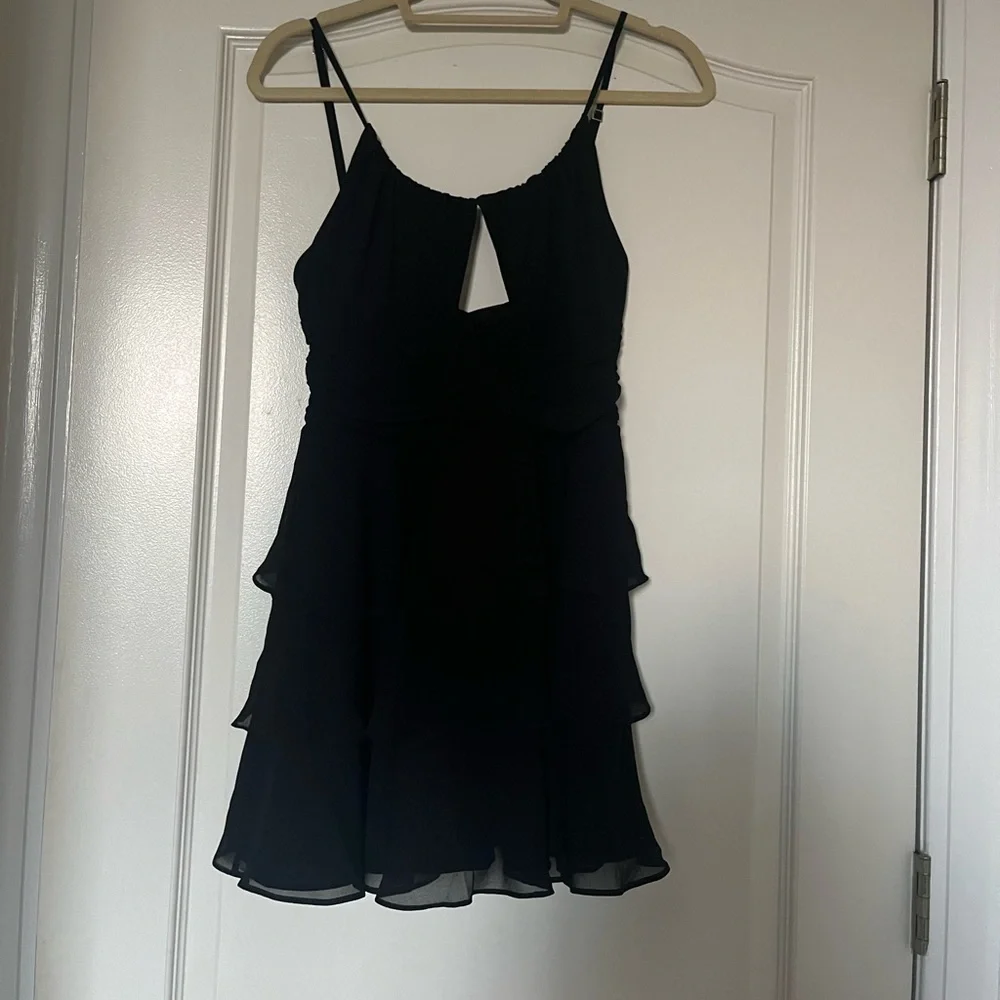 Michael Costello‎ x Revolve Ariana Tiered Ruffle Black Mini Dress